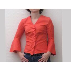 Chemisier/ Top Orange Corail Avec Ses Manches 3/4- Taille 36- Promod