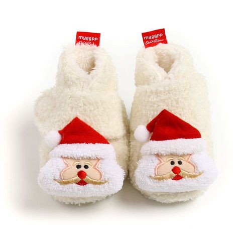 Nouveau-Né Et De Fille De Noël Chaussettes - Blanc Antidérapant Noël Bottines - 13cm De 0 À 12 Mois