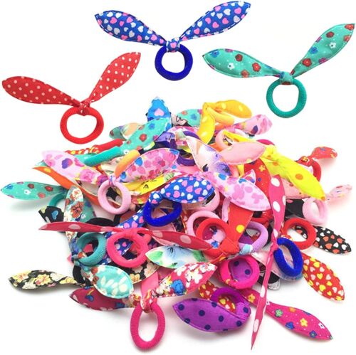 Kalanka-Bandes Élastiques Pour Cheveux, 100 Pièces, Élastiques Pour Enfants, Oreilles De Lapin, Bande De Cheveux, Queue De Cheval Pour Filles Et Femmes (Multicolores)