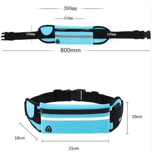 Ceinture de course pour homme et femme, sac banane de sport étanche, ceinture de course réglable, argent, passeport, téléphone portable pour l'alpinisme, le cyclisme, les voyages et le jogging (bleu)