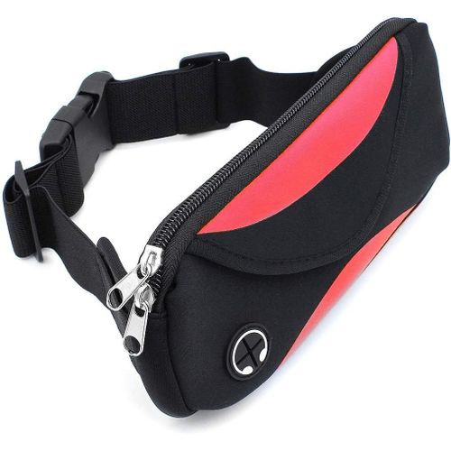 Sac banane avec bandoulière réglable (rouge), sac banane étanche pour hommes et femmes avec trou pour écouteurs pour promener le chien, centre de fitness, vélo ou marathon
