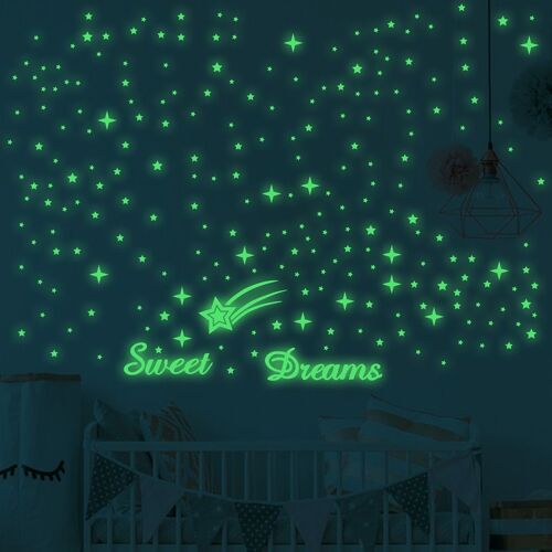 Stickers muraux phosphorescents pour chambre à coucher (223 feuilles), stickers lumineux pour murs et étoiles lumineuses au plafond, accessoires décoratifs idéaux pour les murs du salon des enfants