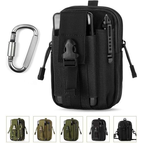 Sac banane tactique, sac banane souple 210D EDC/sac multifonction avec mousqueton pour cyclisme, randonnée, alpinisme, course à pied et sports de plein air