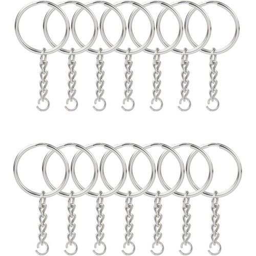 Lot de 100 porte-tournevis avec chaîne de 3,2 cm et anneau de jonction, porte-clés fendu avec chaîne en métal argenté, anneau de jonction ouvert et connecteur