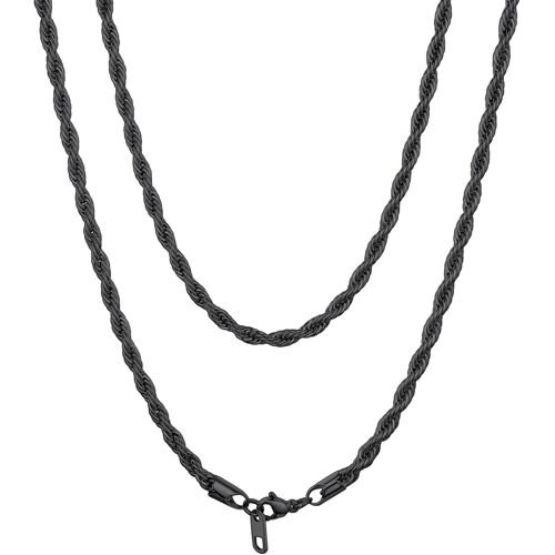 Kal-Chaine Rope Acier Homme Collier Maille Corde Pour Pendentif 3mm Chaîne Torsade Hip Hop Pour Rappeur Inoxydable
