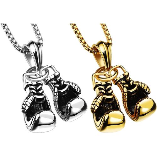 Tianyi-2 Pièces Gants De Boxe Collier Punk Rock Hip Hop Gants De Combat Pendentif Collier Sport Pendentif Pour Hommes - Or Et Argent Style 1