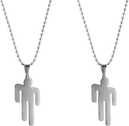 Stainless Steel Pendant Necklace For Couple Hip Hop Human, Chain Length 50 Cm, Ideal For Valentine's Day, Christmas And Birthday 2 Pieces (Silver), Stainless Steel