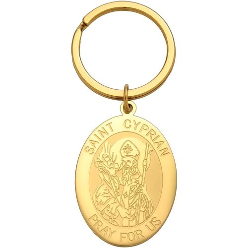 Kal-Collier Saint Cyprien Médaille Saints Protection Religieuse Amulette En Acier Inoxydable Bijoux Pendentif Boîte Chanin Collier Pour Femme Homme