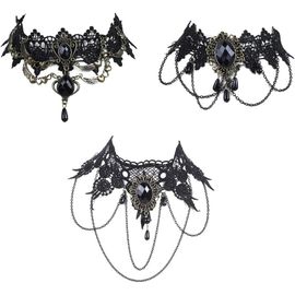 3 Pieces Dentelle Noire, Collier Ras Du Cou, Gothique Colliers, Gland