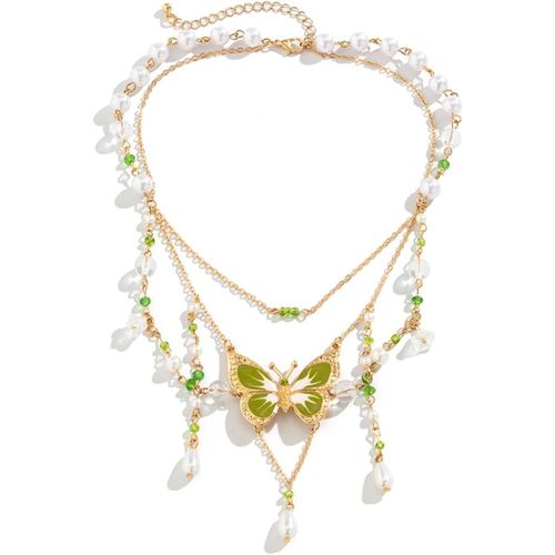 Kales-Collier Papillon Coloré Pour Femme,Pendentif Papillon Vert Avec Pompon,Bijou Fantaisie Bohème,Collier Pour Femme Avec Boîte Cadeau,Multicolore,L