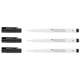 Faber-Castell Lot De 3 Feutres Pitt Artist Pen Pointe Brush 1,5 Mm Blanc