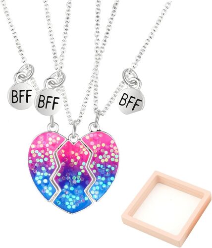 3 Pièces Amitié Pendentif Collier Ensemble Meilleurs Amis Collier,Bff Collier Coeur Violet Amitié Collier Pour Filles Cadeau D'anniversaire Pour Les Meilleurs Amis