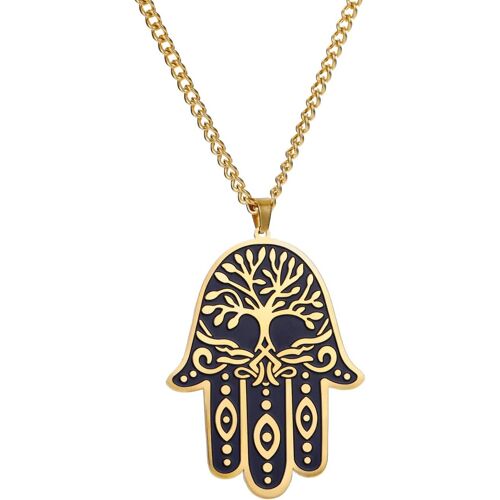 Kal-Collier Avec Pendentif Main De Fatma Pour Homme Et Femme - Arbre De Vie De Fatima