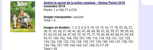 Astérix Le Secret De La Potion Magique - Panini 2018 - Liste Des Images Pour Un Lot