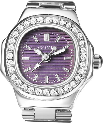 Bague Montre Fantaisie,Montre Bague Femme Homme Doigt Quartz Ajustable,Bague Montre Etanche 1atm,Cadran Rond Avec Strass,Cadeau Pour Femme Et Homme.[J958]