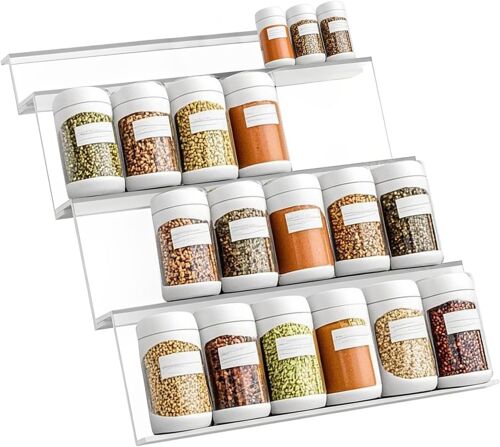 Jexnovashop-Rangement Épices Cuisine Étagère Acrylique Transparente Pour Tiroirs, 4 Pièces Combinables Étiquetées