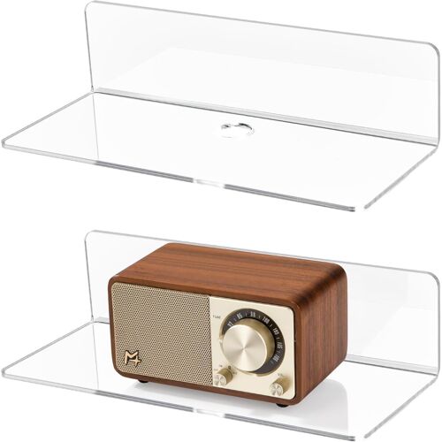 Cmwx-Étagère Sans Percage, Lot De 2 Etagere Mural Auto-Adhésif Suspendue En Acrylique, Tablettes Flottantes En Space, 23cm Large, Pour Chambre, Salle De Bains, Cuisine, Salon, Bureau, Transparente