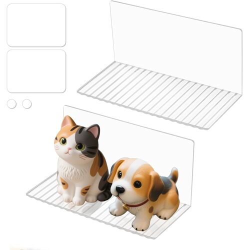 KALANKA-Mini Etagere Murale, Petite Étagère Mural, Etagere Murales sans Percage, Support Flottante Murale pour La Bureau Salon Chambre Bain Cuisine, Acrylique, 2 Pièces, Transparent