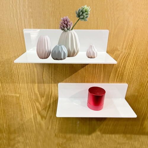 KALANKA-2 Pièces Etagere Murale sans percage,23 Cm Etagere Murale,Etagere sans Percer en Acrylique pour Chambre, Salle de Bains, Cuisine, Salon, Bureau, avec 4 Clips Câble