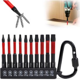 CHECARZHN--NO1-Embout Visseuse A Choc Embouts Torx 10 Pcs 65Mm Embout Visseuse Aimanté 1/4" S2 Hexagonale Tige Phosphide Noir Embout Visseuse Long Jeu