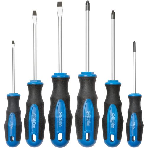 KAL-Jeu De 6 Tournevis Plats Et Cruciformes Avec Pointe Magnétique, Poignée De Coussin Professionnelle | 6 Pièces