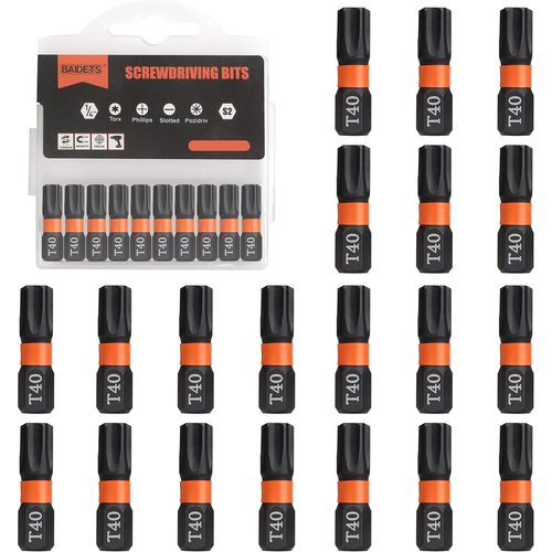 KAL-Pro T40 Lot De 20 Embouts De Tournevis 25 Mm De Long, Tige Hexagonale 1/4"" Avec Boîte Distributrice