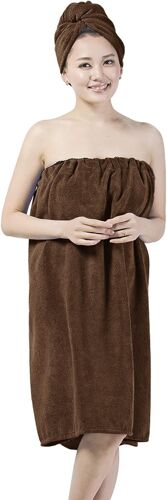 Femme Paréo De Bain Microfibre Séchage Rapide 2 Pour 1 Robe Sortie De Bain Et Serviette De Cheveux Set Peignoir De Bain Doux Draps De Bain Sauna Douche Jupe De Chambre Pour Hôtel Voyage Spa.[O169]