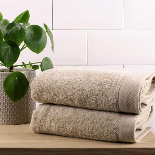 KAL-Lot De 2 Serviettes À Main Naturelles (50 X 90 Cm) - Douces Et Absorbantes - Serviette De Qualité Supérieure 600Gsm - Coton Durable - Recyclé - Serviettes De Salle De Bain En Naturel