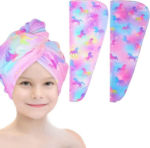Tzf-Serviette Cheveux, 2pcs Serviette À Cheveux En Microfibre Wrap Turban Absorbant, Cheveux Séchage Serviettes Avec Bouton De Design