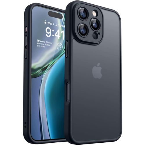 KALANKA-Coque pour iPhone 16 Pro (6,3 Pouces),[Protection Complète de l'appareil Photo] Housse Fond Mat Translucide,Noir