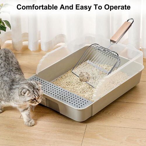 Kalanka-Pelle Litiere Chat Metal, Pelle A Litiere Chat, Pelles À Litière Pour Chats Avec Manche En Bois Pour Nettoyage Des Chiens Chats Chatons Litière Agglomérante, Espacement Trous 4 Mm Et 10 Mm