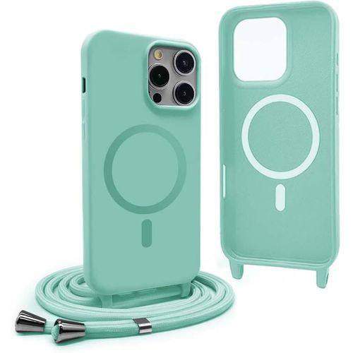 Sjzg-Magnétique Coque Pour Iphone 12 Pro Max Avec Cordon,Compatible Avec Magsafe,Coque Silicone Pour Magnétique Avec Réglable Collier - Vert Menthe
