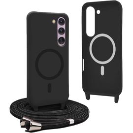 Magnétique Coque Pour Samsung Galaxy S23 Plus Avec Cordon,Compatible Avec Magsafe,Coque Silicone Pour Magnétique Avec Réglable Collier - Noir