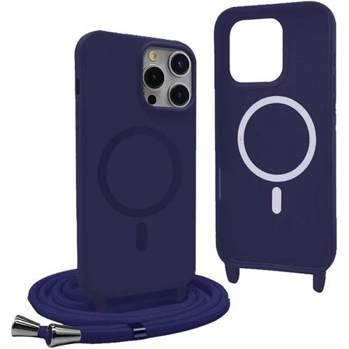 Sjzg-Magnétique Coque Pour Iphone 12 Pro Max Avec Cordon,Compatible Avec Magsafe,Coque Silicone Pour Magnétique Avec Réglable Collier - Bleu