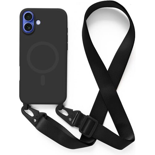 Coque avec Cordon pour iPhone 16 Pro(6.1).Compatibilité Chargeur sans Fil.Silicone avec Cordon Case,Couleur Solide-Noir