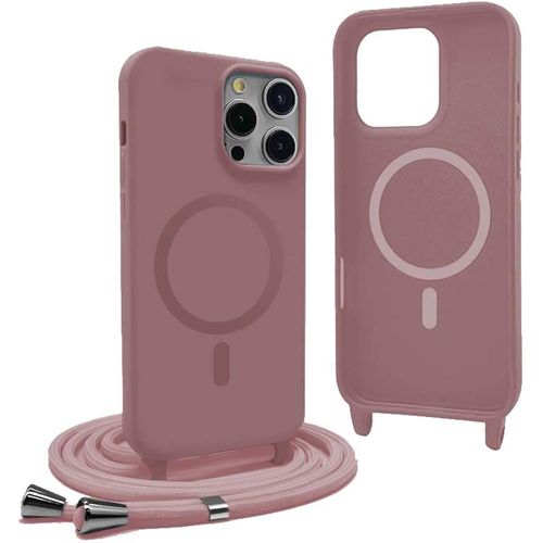 Sjzg-Magnétique Coque Pour Iphone 12 Pro Max Avec Cordon,Compatible Avec Magsafe,Coque Silicone Pour Magnétique Avec Réglable Collier - Rose Gold