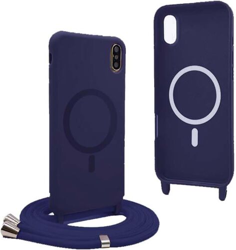 Magnétique Coque Pour Iphone Xs/X Avec Cordon,Compatible Avec Magsafe,Coque Silicone Pour Magnétique Avec Réglable Collier - Bleu