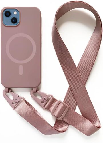 Coque avec Cordon pour iPhone 13(6.1).Compatibilité Chargeur sans Fil.Silicone avec Cordon Case,Couleur Solide-Rose