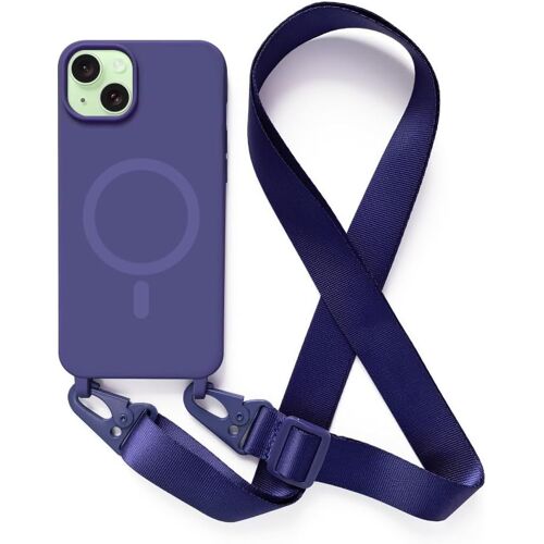 TRAHOO-Coque avec Cordon pour iPhone 15 Plus(6.7).Compatibilité Chargeur sans Fil.Silicone avec Cordon Case,Couleur Solide-Bleu