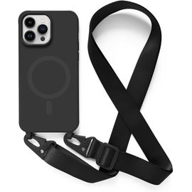 Spwa-Coque Avec Cordon Pour Iphone 14 Pro Max(6.7).Compatibilité Chargeur Sans Fil.Silicone Avec Cordon Case,Couleur Solide-Noir