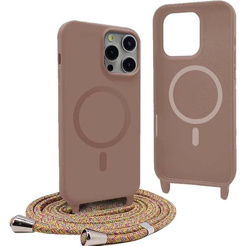 Sjzg-Magnétique Coque Pour Iphone 12 Pro Max Avec Cordon,Compatible Avec Magsafe,Coque Silicone Pour Magnétique Avec Réglable Collier - Marron