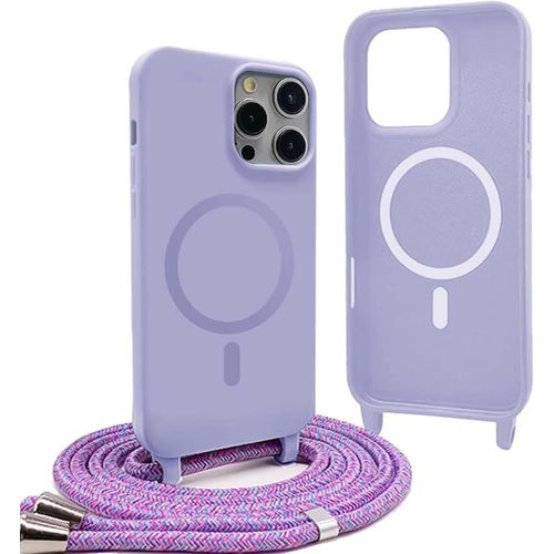 Sjzg-Magnétique Coque Pour Iphone 12 Pro Max Avec Cordon,Compatible Avec Magsafe,Coque Silicone Pour Magnétique Avec Réglable Collier - Violet