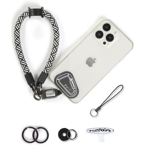 KAL-Dragonne Pour Téléphone,2 Téléphone Cordon Patch,Dragonne Pour Clé, Airpods, Appareil Photo,Cordelette De Poignet(Blanc-Noir, 40Cm)