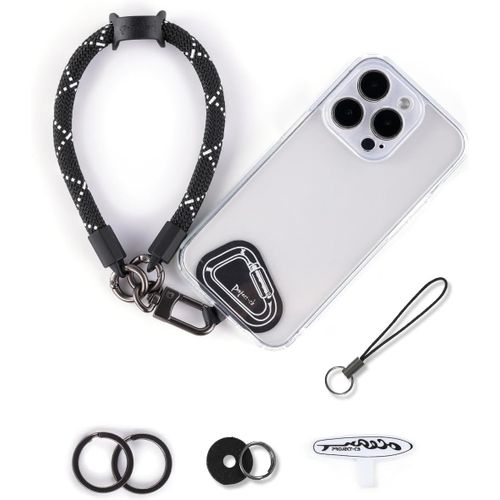 KAL-Dragonne Pour Téléphone,2 Téléphone Cordon Patch,Dragonne Pour Clé, Airpods, Appareil Photo,Cordelette De Poignet(Rayures Blanches, 40Cm)