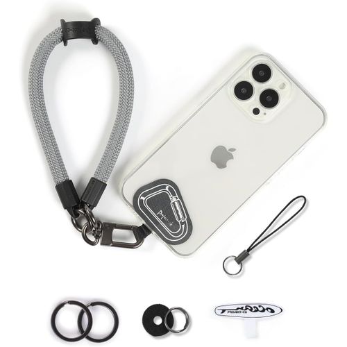 KAL-Dragonne Pour Téléphone,2 Téléphone Cordon Patch,Dragonne Pour Clé, Airpods, Appareil Photo,Cordelette De Poignet(Gris, 40Cm)