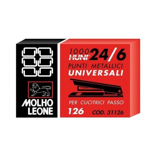 Molho Leone Punti Cucitrici Universali 126 24/6 Argento 10000 pezzi per Ufficio