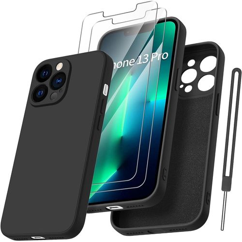 Coque Protection Camera pour iPhone 13 Pro avec 2 Pieces Verre Trempe,? Housse de Protection Silicone Antichoc Doublure Microfibre Douce Ultra Fine Coque iPhone 13 Pro - Noir