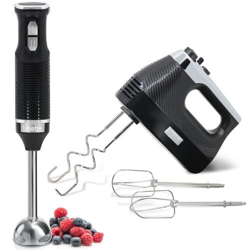 Elegance Set Mixeur Plongeant 2 Vitesses + Batteur Pâtisserie 5 Vitesses + TURBO, 600W, Noir, Briebe, SKT1187BLK