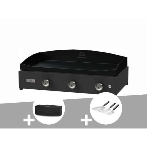 Plancha Pure 375 noire gaz + Housse de protection + Kit 3 spatules - Le Marquier