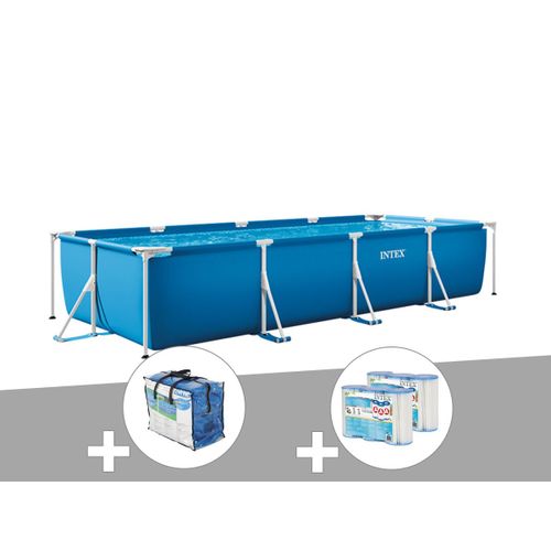 Kit piscine tubulaire rectangulaire 3,00 x 2,00 x 0,75 m + Bâche à bulles + 6 cartouches - Intex